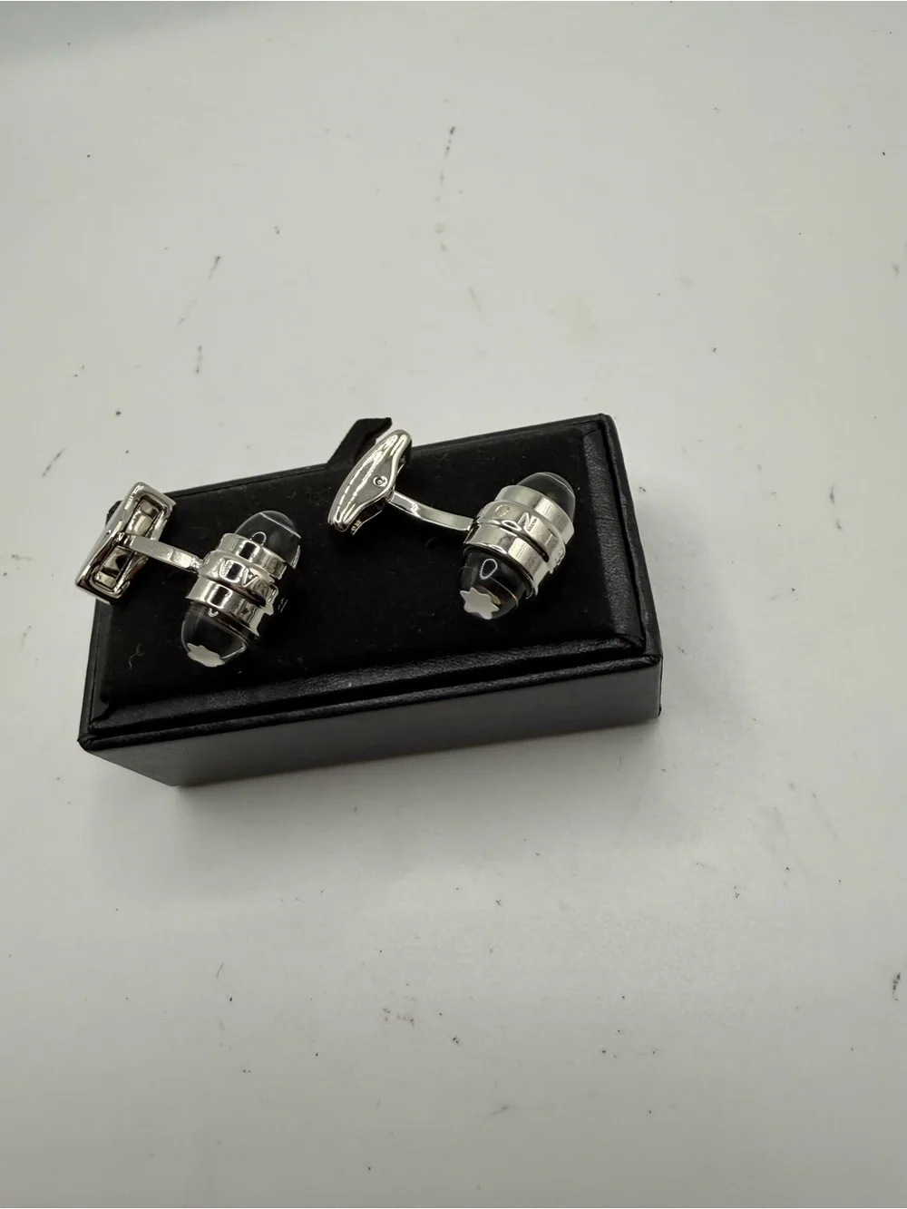 Montblanc Silver and Black Barrel Cufflinks